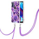 For Motorola Moto G Power 2022/G Pure 2021 Electroplating Splicing Marble TPU Phone Case with Lanyard(Dark Purple)