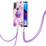 For Motorola Moto G Power 2022/G Pure 2021 Electroplating Splicing Marble TPU Phone Case with Lanyard(Light Purple)