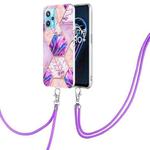 For OPPO Realme 9 pro + 5G Electroplating Splicing Marble TPU Phone Case with Lanyard(Light Purple)