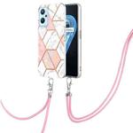 For OPPO Realme 9i/A36/A96 Electroplating Splicing Marble TPU Phone Case with Lanyard(Pink White)