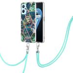 For OPPO Realme 9i/A36/A96 Electroplating Splicing Marble TPU Phone Case with Lanyard(Blue Green)