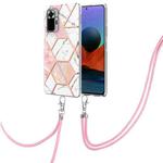 For Xiaomi Redmi Note 10 Pro Max/Note 10 pro Electroplating Splicing Marble TPU Phone Case with Lanyard(Pink White)