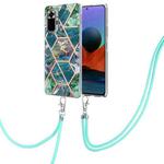 For Xiaomi Redmi Note 10 Pro Max/Note 10 pro Electroplating Splicing Marble TPU Phone Case with Lanyard(Blue Green)