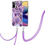 For Xiaomi Redmi Note 10s/Note 10 4G Electroplating Splicing Marble TPU Phone Case with Lanyard(Dark Purple)