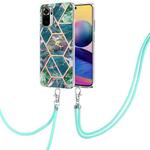 For Xiaomi Redmi Note 10s/Note 10 4G Electroplating Splicing Marble TPU Phone Case with Lanyard(Blue Green)