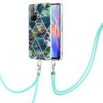 For Xiaomi Redmi Note 11 5G China/Poco M4 Pro 5G/Note 11T 5G India Electroplating Splicing Marble TPU Phone Case with Lanyard(Blue Green)