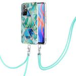 For Xiaomi Redmi Note 11 5G China/Poco M4 Pro 5G/Note 11T 5G India Electroplating Splicing Marble TPU Phone Case with Lanyard(Green)