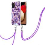 For Samsung Galaxy A03s US Version Electroplating Splicing Marble TPU Phone Case with Lanyard(Dark Purple)