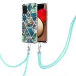 For Samsung Galaxy A03s US Version Electroplating Splicing Marble TPU Phone Case with Lanyard(Blue Green)