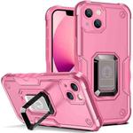 For iPhone 14 Ring Holder Non-slip Shockproof Armor Phone Case (Pink)