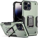 For iPhone 14 Pro Max Ring Holder Non-slip Shockproof Armor Phone Case (Green)
