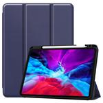 For iPad Pro 12.9 inch 2020 Custer Pattern Pure Color TPU Smart Tablet Holster with Sleep Function & Tri-Fold Bracket & Pen Slot(Navy)