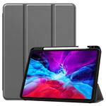 For iPad Pro 12.9 inch 2020 Custer Pattern Pure Color TPU Smart Tablet Holster with Sleep Function & Tri-Fold Bracket & Pen Slot(Gray)