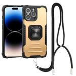For iPhone 14 Pro Max Lanyard Aluminum TPU Phone Case (Gold)