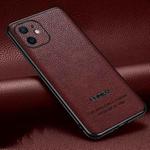 Pasted Leather Litchi Texture TPU Phone Case For iPhone 12(Wine Red)