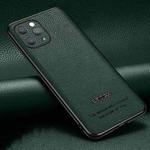 Pasted Leather Litchi Texture TPU Phone Case For iPhone 12 Pro(Dark Green)