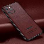 Pasted Leather Litchi Texture TPU Phone Case For iPhone 12 Pro(Wine Red)