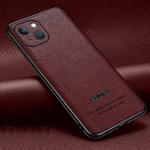 Pasted Leather Litchi Texture TPU Phone Case For iPhone 13(Wine Red)