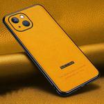 Pasted Leather Litchi Texture TPU Phone Case For iPhone 13(Khaki Yellow)