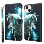 For iPhone 14 3D Painting Pattern Flip Leather Phone Case (Wolf)