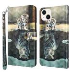 For iPhone 14 3D Painting Pattern Flip Leather Phone Case (Cat Tiger)