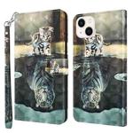 For iPhone 14 Plus 3D Painting Pattern Flip Leather Phone Case  (Cat Tiger)