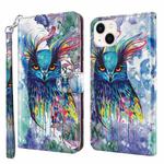 For iPhone 14 Plus 3D Painting Pattern Flip Leather Phone Case  (Watercolor Owl)