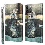 For iPhone 14 Pro 3D Painting Pattern Flip Leather Phone Case (Cat Tiger)
