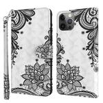 For iPhone 14 Pro 3D Painting Pattern Flip Leather Phone Case (Black Flower)