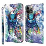 For iPhone 14 Pro 3D Painting Pattern Flip Leather Phone Case (Watercolor Owl)