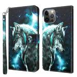 For iPhone 14 Pro Max 3D Painting Pattern Flip Leather Phone Case (Wolf)