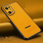 For OPPO Find X5 Pasted Leather Litchi Texture TPU Phone Case(Khaki Yellow)