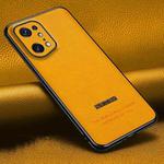 For OPPO Find X5 Pro Pasted Leather Litchi Texture TPU Phone Case(Khaki Yellow)