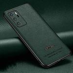 For Huawei P40 Pasted Leather Litchi Texture TPU Phone Case(Dark Green)