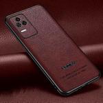 For Xiaomi Redmi K40S Pasted Leather Litchi Texture TPU Phone Case(Wine Red)