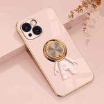 For iPhone 14 Plus 6D Plating Astronaut Ring Kickstand Phone Case (Light Pink)