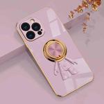 For iPhone 13 Pro 6D Plating Astronaut Ring Kickstand Phone Case (Light Purple)