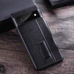For Google Pixel 6 Pro PC + Leather Texture Protective Phone Case with Metal Holder(Black)