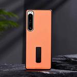 For Sony Xperia 10 III PC + Leather Texture Protective Phone Case with Metal Holder(Orange)