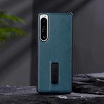 For Sony Xperia 1 III PC + Leather Texture Protective Phone Case with Metal Holder(Blue)