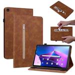 For Lenovo Tab M10 10.1 3rd Gen Skin Feel Solid Color Zipper Leather Tablet Case(Brown)