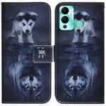 For Infinix Hot 12 Play Coloured Drawing Leather Phone Case(Wolf and Dog)