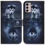 For Motorola Moto G42 Coloured Drawing Leather Phone Case(Wolf and Dog)