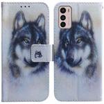 For Motorola Moto G42 Coloured Drawing Leather Phone Case(White Wolf)