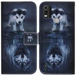 For Nokia C21 Plus Coloured Drawing Leather Phone Case(Wolf and Dog)