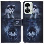 For OnePlus Nord 2T Coloured Drawing Leather Phone Case(Wolf and Dog)