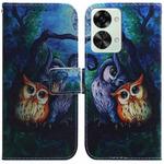 For OnePlus Nord 2T Coloured Drawing Leather Phone Case(Oil Painting Owl)