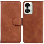 For OnePlus Nord 2T Skin Feel Pure Color Flip Leather Phone Case(Brown)