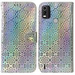 For Nokia C21 Plus Colorful Magnetic Buckle Leather Phone Case(Silver)
