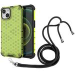 For iPhone 14 Lanyard Honeycomb Phone Case (Green)